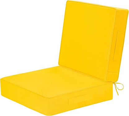 Wellsin Outdoor Deep Seat Patio Cushions, 24 x 24 Waterproof & 3-Year Fade Resistant Outdoor Cushions with Removable Covers,Ties and Handle for Chair, Sofa, Couch, Yellow