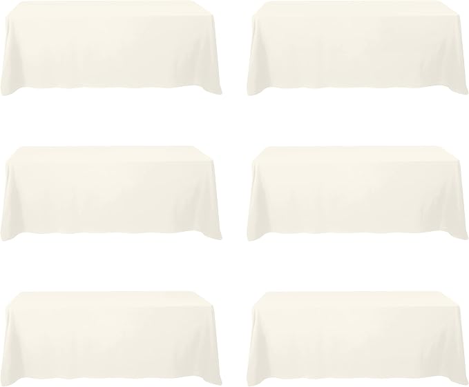 BRILLMAX 6 Pack Ivory Tablecloths 90x156 Inch for 8ft Rectangle Tables | 150 GSM Polyester Fabric, Floor Length Drop, Water, Stain & Wrinkle Resistant Cloth Cover for Wedding Reception Banquet Party
