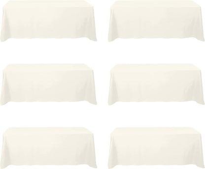 BRILLMAX 6 Pack Ivory Tablecloths 90x156 Inch for 8ft Rectangle Tables | 150 GSM Polyester Fabric, Floor Length Drop, Water, Stain & Wrinkle Resistant Cloth Cover for Wedding Reception Banquet Party
