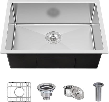 28 x 19 Inch Undermount Kitchen Bar Sink, Handmade Single Bowl 304 Stainless Steel Wet RV Sinks, Indoor and Outdoor Deep Kitchen Laundry Basin with Accessories