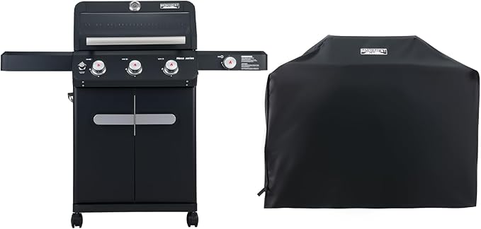 Monument Grills Mesa Series, Outdoor Barbecue Stainless Steel 3 Burner Propane Gas Grill, 48,000 BTU Patio Garden Grill with Side Burner and Knob Controls, Mesa325 with BBQ Cover