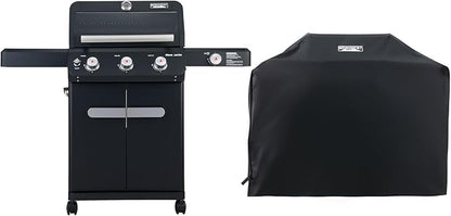 Monument Grills Mesa Series, Outdoor Barbecue Stainless Steel 3 Burner Propane Gas Grill, 48,000 BTU Patio Garden Grill with Side Burner and Knob Controls, Mesa325 with BBQ Cover
