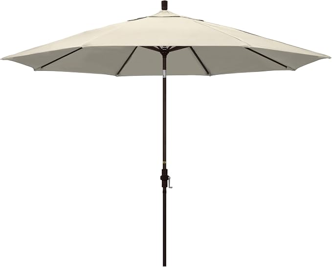 California Umbrella 11Ft Premium Patio Umbrella, Hand-Crank, Tilt-Collar, Bronze Frame, Solution Dyed Beige Fabric