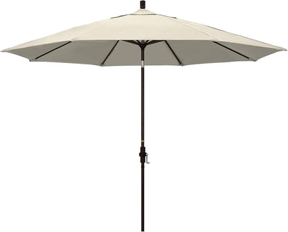 California Umbrella 11Ft Premium Patio Umbrella, Hand-Crank, Tilt-Collar, Bronze Frame, Solution Dyed Beige Fabric