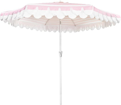 9Ft Elegant Valance Patio Umbrella, Outdoor Umbrellas for Patio with Auto-Tilt and Crank Systerm, Table Umbrella for Outdoors, Poolside,Beach, Backyard