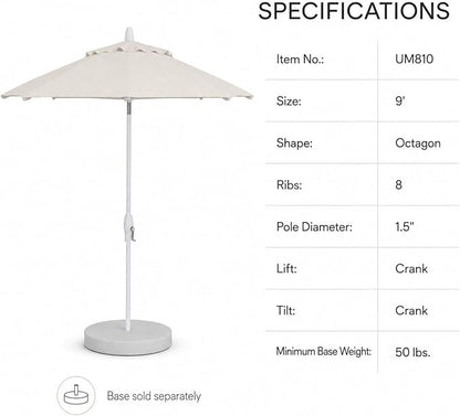 Treasure Garden 9ft Patio Umbrella - Outdoor Furniture Market Umbrella – Deluxe Auto-Tilt – White Aluminum Frame (Sunbrella, Canvas)