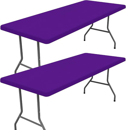 Moosfor 2 Pack Rectangle Spandex Fitted Table Cloth, 5FT Elastic Tablecloth | Washable Picnic Table Cover, Stretch Waterproof Table cloths for Party, Patio, Dining, Kitchen, 30" x 60", Purple