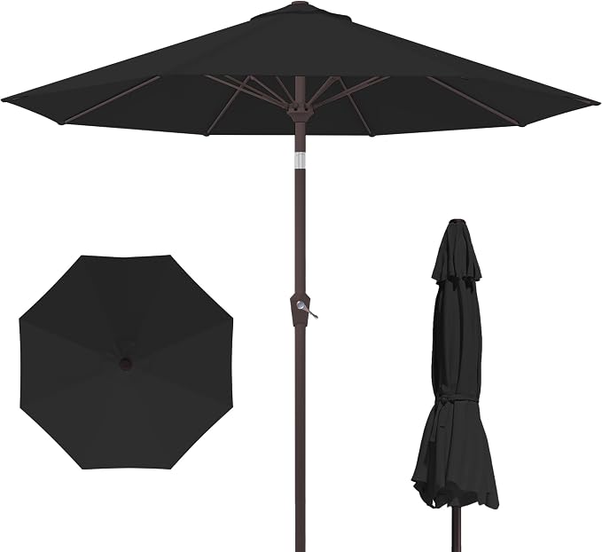 Kingdura 10FT Outdoor Patio Umbrella, Round Market Table Umbrella with Push‑Button Tilt and Crank Lift, 8 Sturdy Metal Ribs, UV50+ Protection Canopy for Backyard, Lawn, Deck, Poolside, Garden (Black)