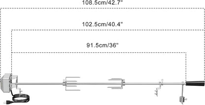 onlyfire Universal Grill Rotisserie Kit with 37"×1/2" Hexagon Spit Rod | Stainless Steel 110V Electric Motor, Does Not Fit Weber Gas Grills
