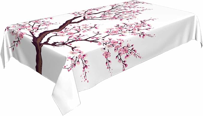 TKS MITLAN Cherry Japanese Tablecloth Decor Branch Flower Bud Twig Foliage Bloom Tree Table Cloth Dining Room Kitchen Table Cover 60" X 84" Oblong/Rectangle