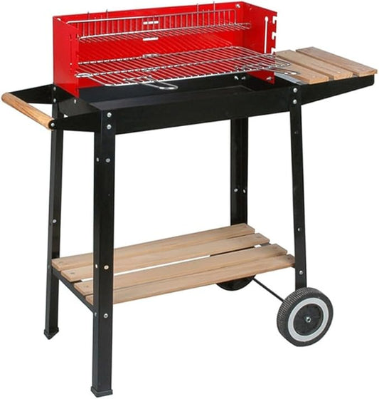 Portable Charcoal Grill for Camping BBQ Grills Outdoor Barbecue Grill with Side Wheel Trolley, Adjustable Height, Easy to Move and Clean, Ideal for Garden Patio Backyard Picnic,LightGrey-D