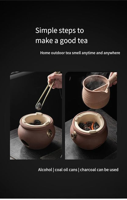 Chaozhou Imperial Kiln rare red clay charcoal stove tea set Kung Fu tea stove Outdoor heating stove barbecue oven Pottery stove（ Ancient charcoal furnace diameter 16CM* H12CM）