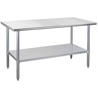 Profeeshaw Stainless Steel Prep Table 30''x60'' NSF Commercial Workbench | Metal Work Table, with Undershelf leveling feet; Heavy Duty Table for Kitchen, Restaurant, Home, Gargae, Hotel, 18-gauge 430