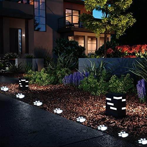 16.8ft Paw Print Solar Lights - Dog Cats Animal Solar String Lights (Set of 8) Outdoor Waterproof, Cat Puppy Animal Décor Walkway Lighting, Gifts for Pet Lovers (Cold White)