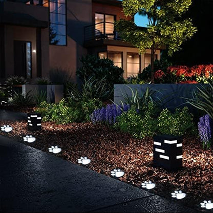 16.8ft Paw Print Solar Lights - Dog Cats Animal Solar String Lights (Set of 8) Outdoor Waterproof, Cat Puppy Animal Décor Walkway Lighting, Gifts for Pet Lovers (Cold White)