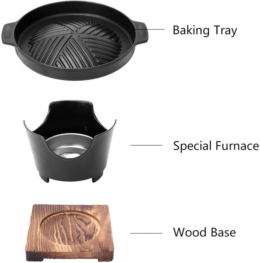 Mini charcoal Grill, 7.8in Portable Charcoal Grill with Wooden Base, Portable Grill Smokeless（Single Person）