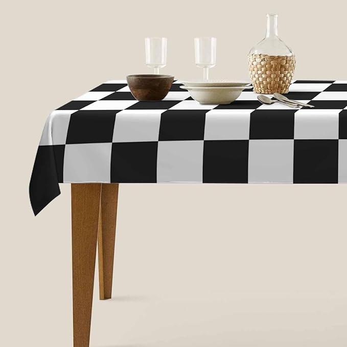 TKS MITLAN Chess Board Decorative Rectangle Tablecloth Black and White Checker Board Polyester Table Cloths Kitchen Table Cover for Dining BBQ Picnic Coffee Table 60 x 84 Inch 6-8 Seats