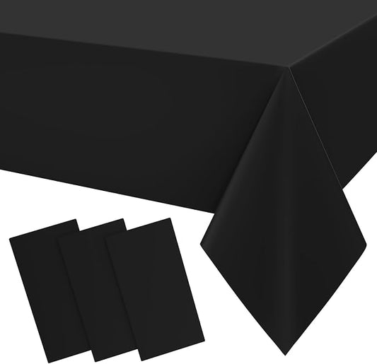 Smiry Disposable Table Cloth 3 Pack, 54 x 72 Inch Waterproof Plastic Tablecloth, Decorative Rectangle Table Covers for Party, Birthday, Picnic, Black