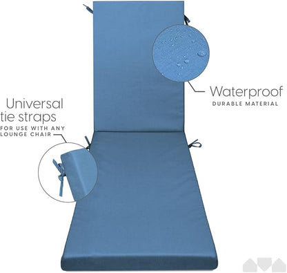 Milliard Memory Foam Outdoor Chaise Lounge Lawn Chair Cushion, with Waterproof and Washable Cover, Blue, 73x21x2.5