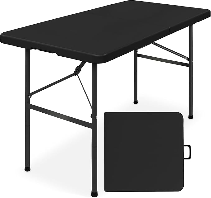 Simpli-Magic 4ft Portable Plastic Folding Table – Indoor & Outdoor Heavy-Duty Foldable Utility Table w/Handle for Party & Camping (Black)