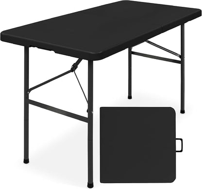Simpli-Magic 4ft Portable Plastic Folding Table – Indoor & Outdoor Heavy-Duty Foldable Utility Table w/Handle for Party & Camping (Black)
