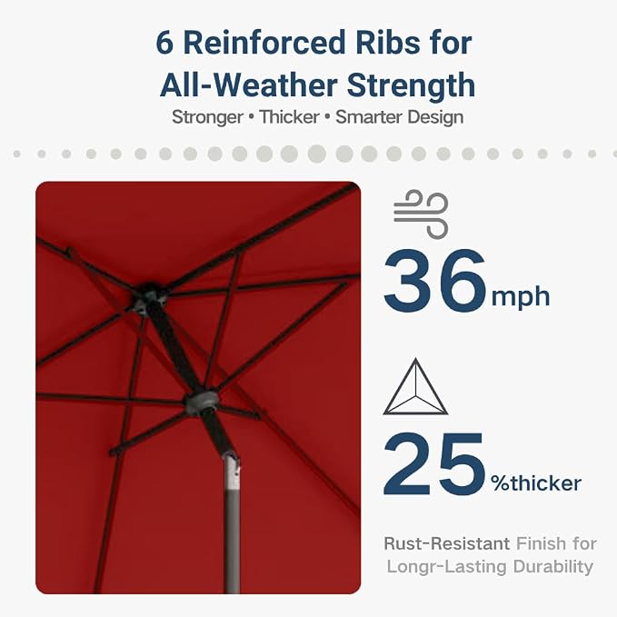 6.5' x 10' Rectangular Patio Umbrella Large Outdoor Market Umbrella w/UV Protection, Push Button Tilt and Crank Lift, Rectangle Table Umbrella for Garden, Deck, Pool, Patio, Red