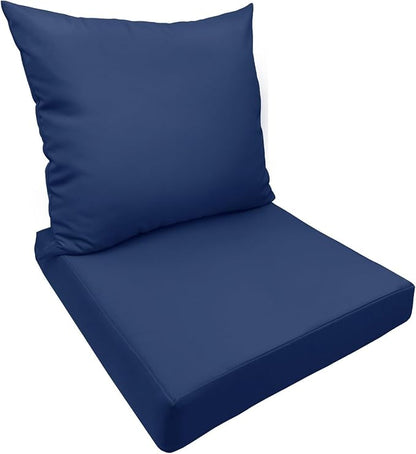 Bcareself Outdoor Deep Seat Cushion Set Waterproof & Fade Resistant Patio Furniture Cushions with Removable Cover Adjustable Straps Rain-Proof Seat Pad & Back Cushion for Chair Sofa Porch 22 x 22 Blue