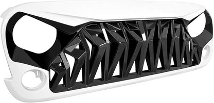 Front Grill Shark Grille Compatible with 2007-2018 Jeep Wrangler Rubicon Sahara Sport JK JKU, White and Black
