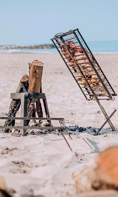 Heavy duty Iron Cross Argentinian asador grill Made in Argentina - Premium Argentine Grill - Parrilla Asado - Fully disassembled (Grill + Brazier)