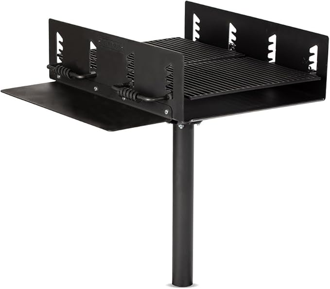 Ash & Ember Extra Large Park Style Charcoal Grill, 942 Sq. In Single Post Outdoor Grill, Two Dual Adjustable Grates with Spring Handles & Side Shelf, Barbeque Grill for Camping & Backyard
