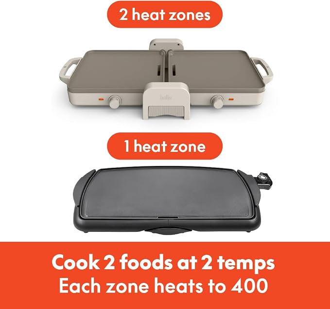bella 10"x20" Fold and Store Griddle, Non-Toxic, Ceramic Coating, Oatmilk