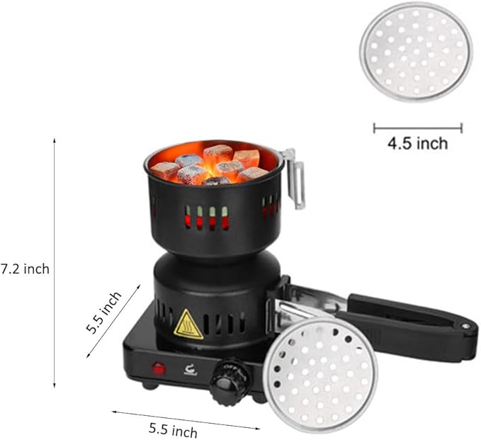 ETL Approved Charcoal Starter - Coal Burner Hot Plate Electric Stove Coconut Starter with Stainless Detachable Tongs, 4.9Ft Longer Cords, 650W Faster Heating for BBQ Kitchen etc.