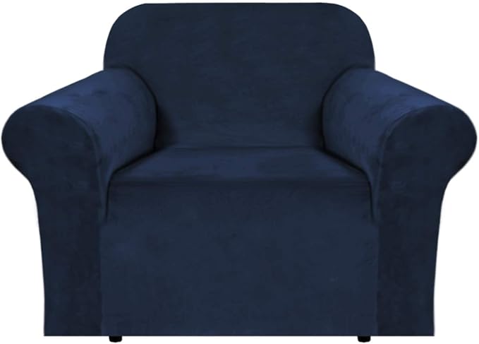 H.VERSAILTEX Stretch Velvet Armchair Cover Couch Covers 1 Cushion Chair Slipcover for Living Room Furniture Cover Crafted from Thick Comfy Rich Velour (Chair 31"-49", Navy)