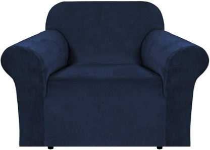 H.VERSAILTEX Stretch Velvet Armchair Cover Couch Covers 1 Cushion Chair Slipcover for Living Room Furniture Cover Crafted from Thick Comfy Rich Velour (Chair 31"-49", Navy)