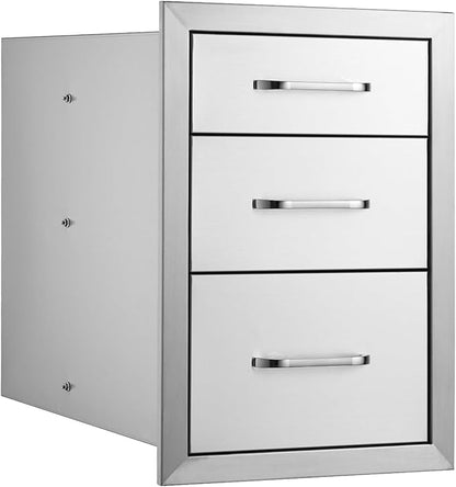 VEVOR 14x20.3 Inch Outdoor Kitchen Drawers Stainless Steel, Flush Mount Triple Drawers, 14W x 20.3H x 23D Inch, with Stainless Steel Handle, Outdoor Kitchens or BBQ Island