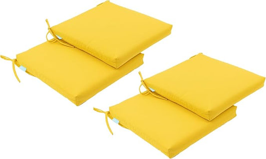 QILLOWAY Outdoor Indoor Chair Pads,Seat Cushions, Square Foam Dining Chair Patio Cushion Set of 4, All Weather, 17" Lx17 Wx3 D(Yellow)