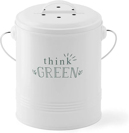 Barnyard Designs 1.2 Gallon Kitchen Counter Compost Bin with Lid (White) | Countertop Composter with Smell-Absorbing Filters and Removable Inner Bucket; Food Waste Pail for Easy Cleaning