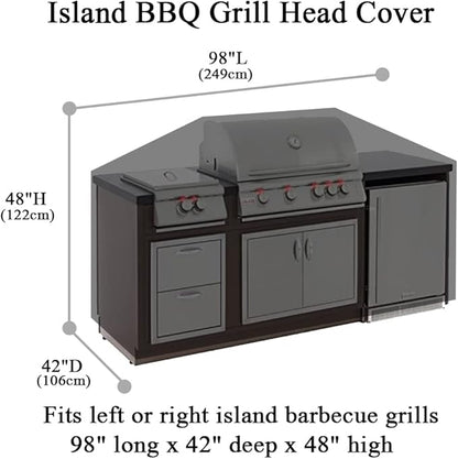98 Inch Island BBQ Grill Head Cover Heavy Duty Waterproof Outdoor Kitchen BBQ Cover, Beige