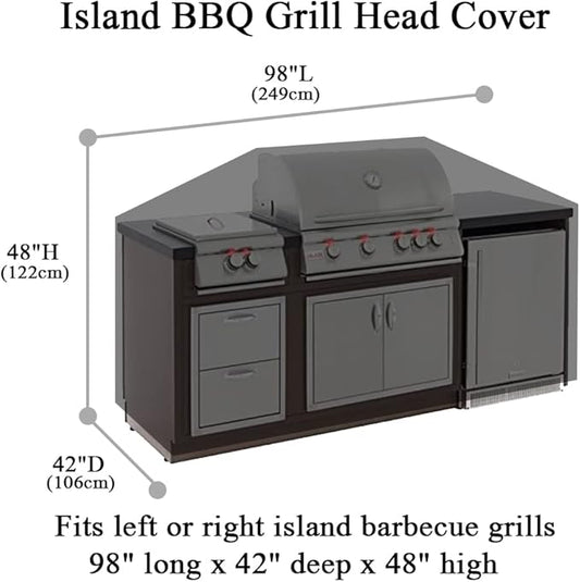 98 Inch Island BBQ Grill Head Cover Heavy Duty Waterproof Outdoor Kitchen BBQ Cover, Beige