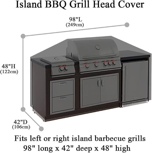 98 Inch Island BBQ Grill Head Cover Heavy Duty Waterproof Outdoor | Kitchen BBQ Cover, Black