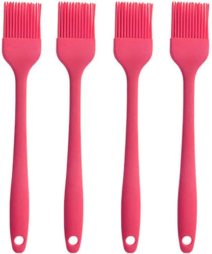 Silicone brush, Oil Brush for BBQ Kitchen Cooking Baking and Grilling (4 PCS,Rose red)