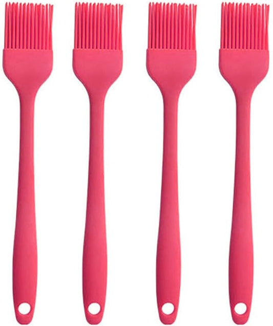 Silicone brush, Oil Brush for BBQ Kitchen Cooking Baking and Grilling (4 PCS,Rose red)