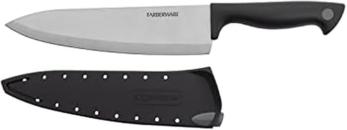 Farberware 8 Inch Chef Knife with EdgeKeeper Self-Sharpening Blade Cover, High-Carbon Stainless Steel Kitchen Knife for Slicing, Dicing, and Mincing