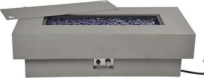 Outdoor Low Profile Fire Table, 48-inch Rectangle Propane Gas Fire Pit Table, 50,000 BTU Modern Firepit w/Lid, Glass Rocks, Cover, Pre-Attached 10ft Propane Hose, Flint Gray