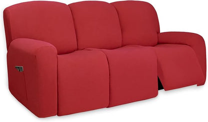 PureFit Super Stretch 3 Seats Recliner Sofa Couch Cover with Pocket | Non Slip Soft Sofa Slipcover, Washable Spandex Reclining Furniture Protector for Kids, Pets (Recliner Sofa, Red)