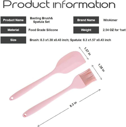 Premium Silicone Basting Brush Set of Two Heat Resistant Long Handle Pastry Brush for Grilling, Baking, BBQ and Cooking, Solid Core and Hygienic Solid Coating (Green) (2, pink)