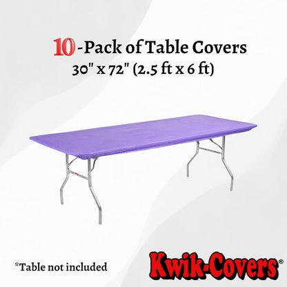 10 Pack of Rectangular Plastic Table Covers - 6' Foot or 8' Foot Options - Indoor or Outdoor Fitted Table Covers (Table NOT Included) (Purple, 30" x 72" (6' ft))