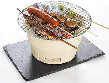 Clay Charcoal Barbecue Grill, Outdoor Table Grill with Stainless Steel Barbecue Net, Old Fashioned Clay Stove for Party Camping Picnic Carbon Furnace,Brown, White