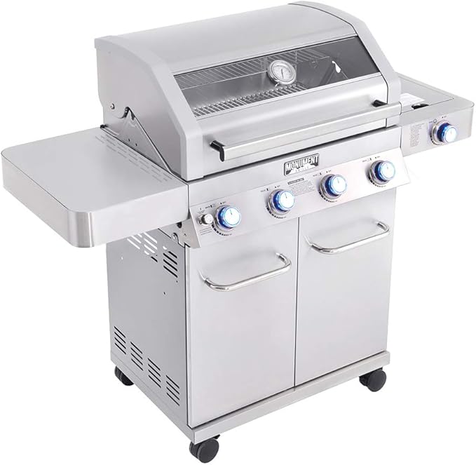 Monument Grills 4+1 Burner Convertible Natural Gas Grill Stainless Steel Propane Grill with a Side Burner, a Built-In Thermometer, Large Cabinet Style Grill