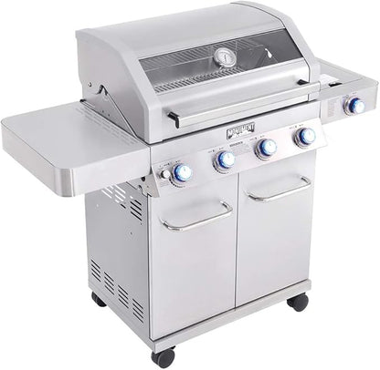 Monument Grills 4+1 Burner Convertible Natural Gas Grill Stainless Steel Propane Grill with a Side Burner, a Built-In Thermometer, Large Cabinet Style Grill